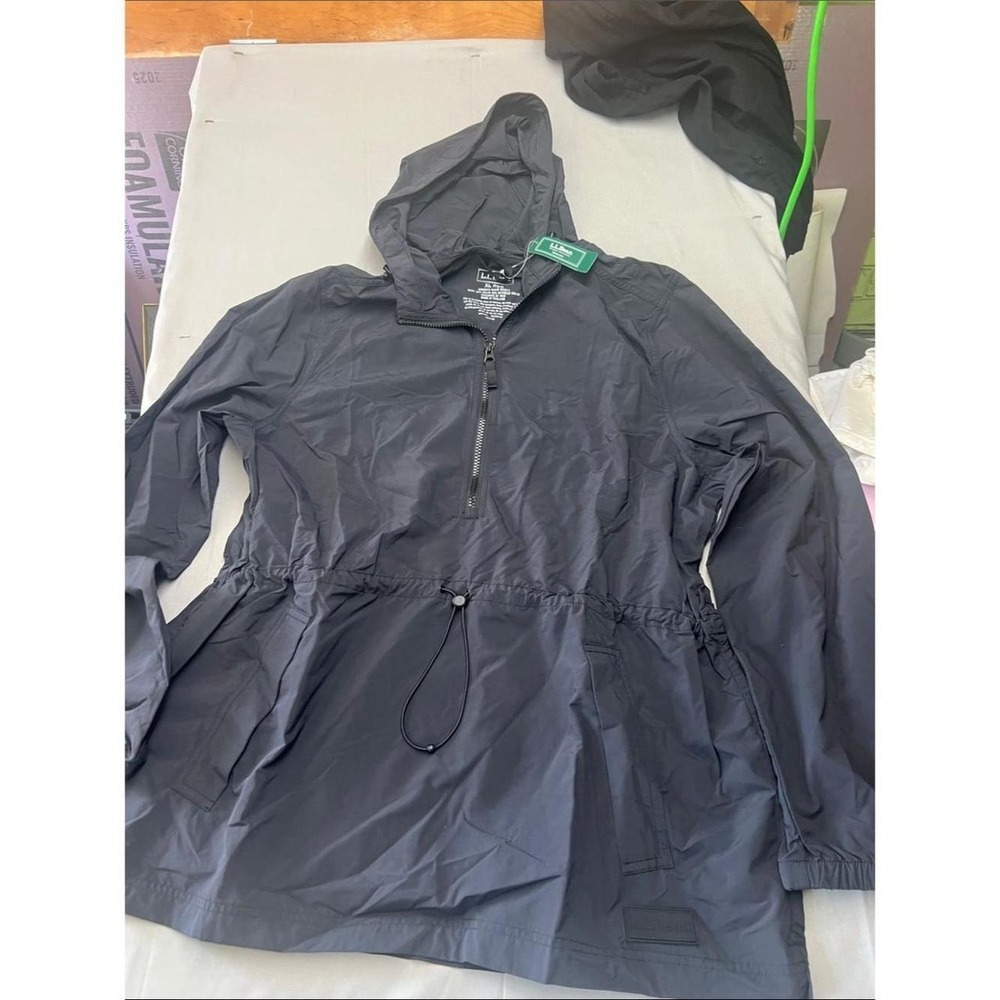 LL Bean Mountain Classic Anorak Black Quarter Zip Hooded Jacket Womens XL NEW